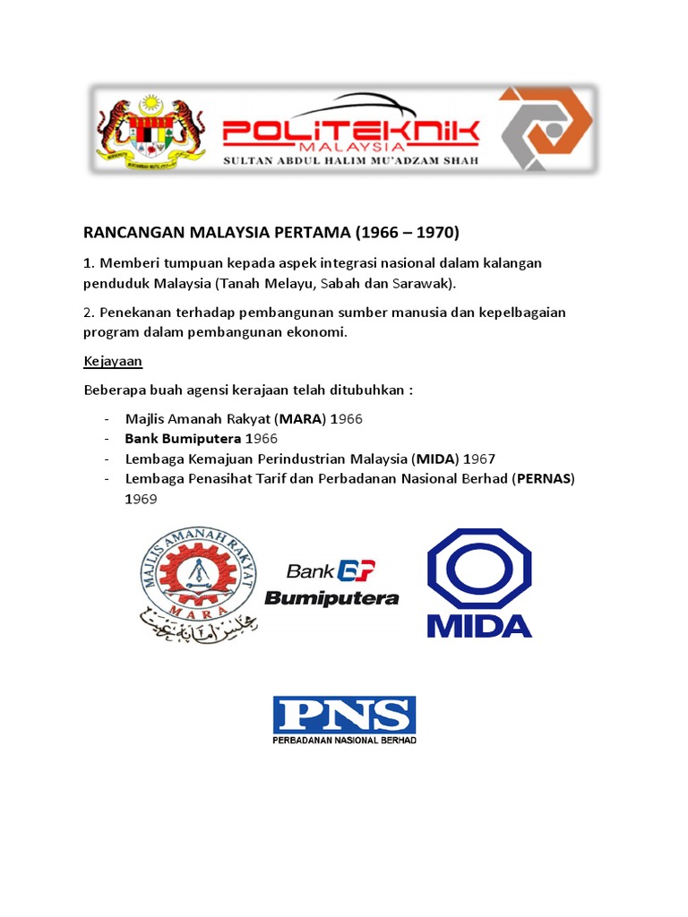 Rancangan Malaysia Pertama  PDF