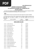 B.A H Programme Part I Political Science 2010