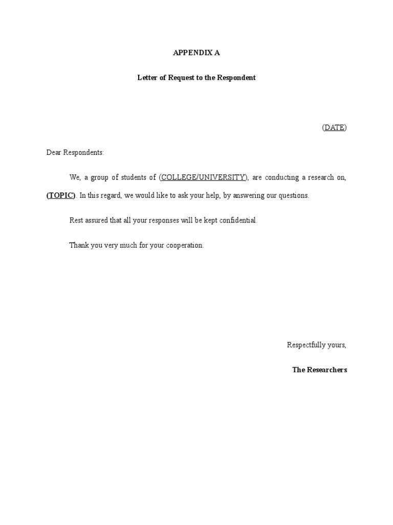 example of research letter for respondents