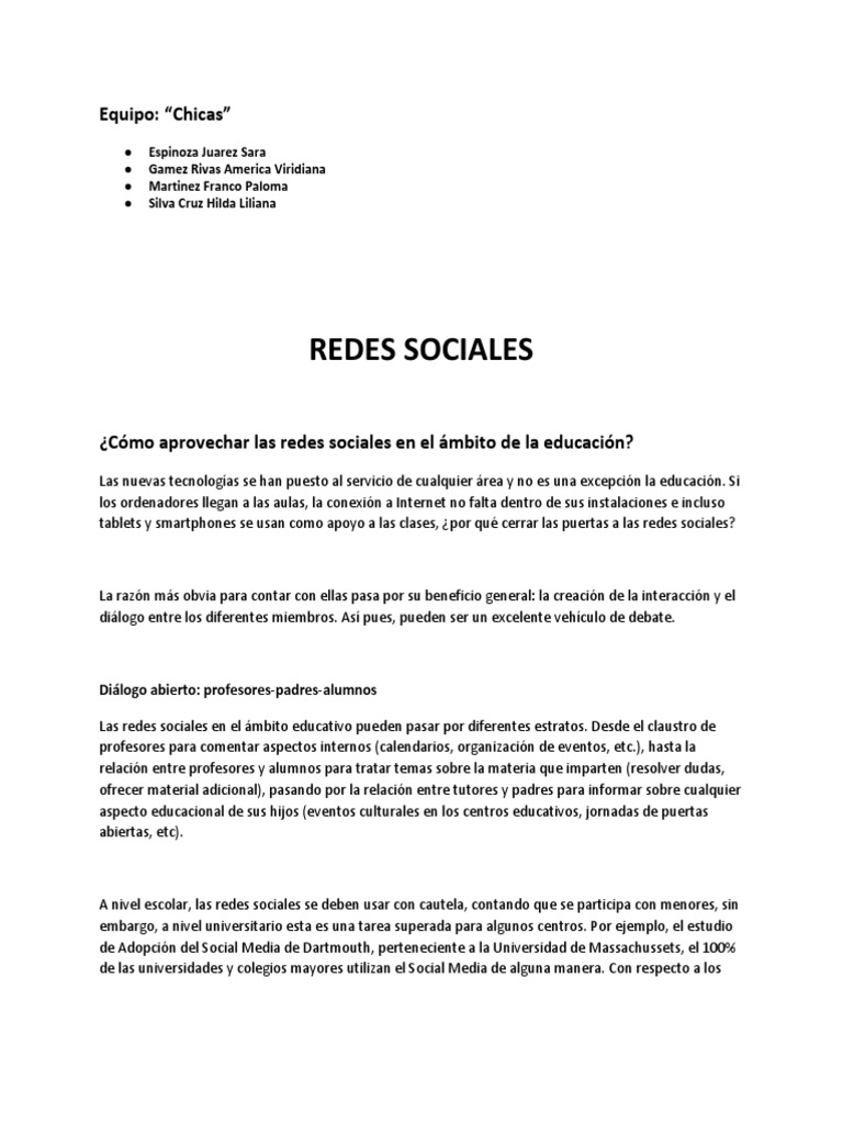 Redes Sociales en El Ambito Educativo | PDF | Servicio de redes ...