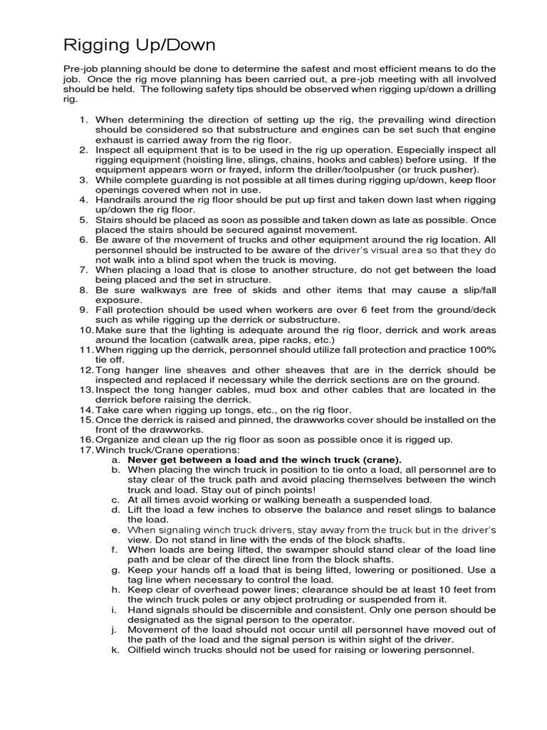 Safety Guidelines for Rigging Up/Down | PDF | Drilling Rig | Crane ...