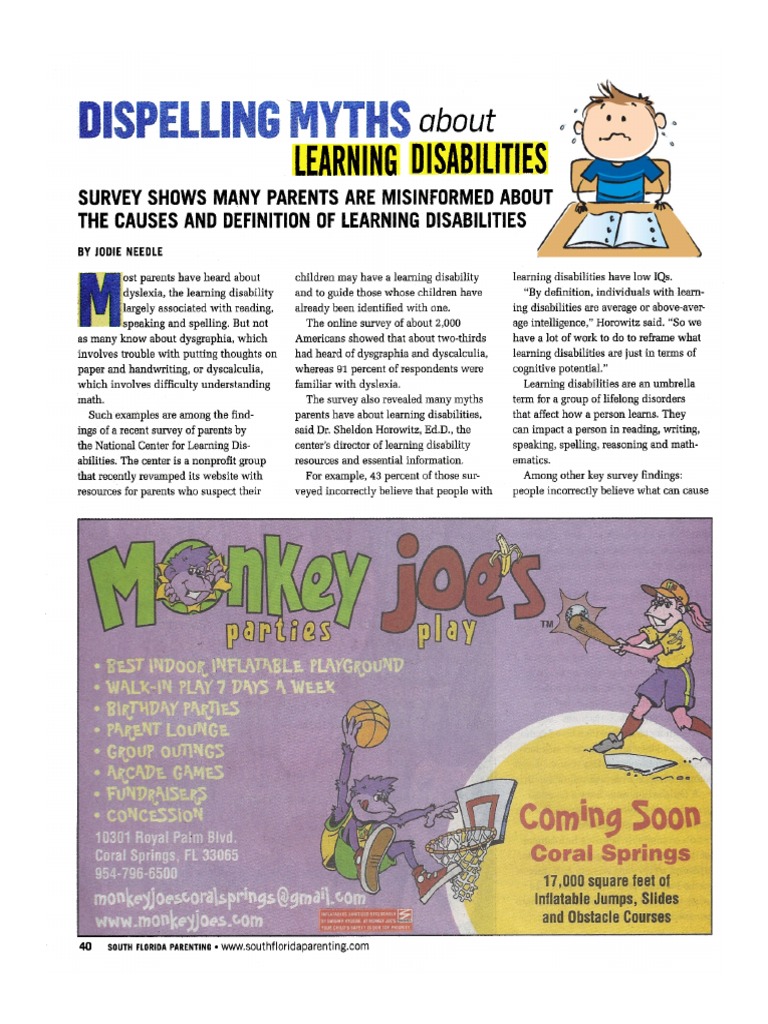Learning Disabilities Myths Survey | PDF | Learning Disability | Dyslexia