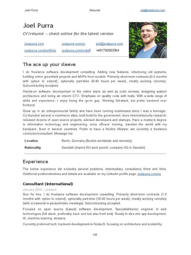 Joel Purra: Freelance Software Consultant | PDF | J Query | Java Script