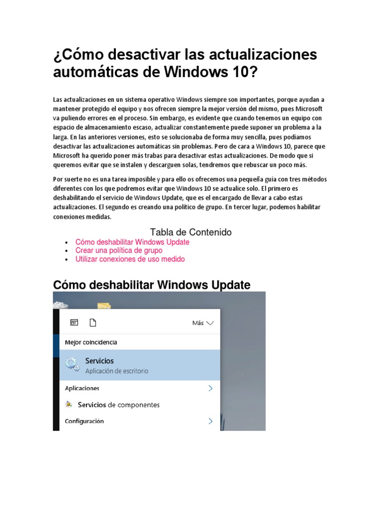 Desactivar Windows 10 Actualizaciones Automaticas Pdf Windows 10