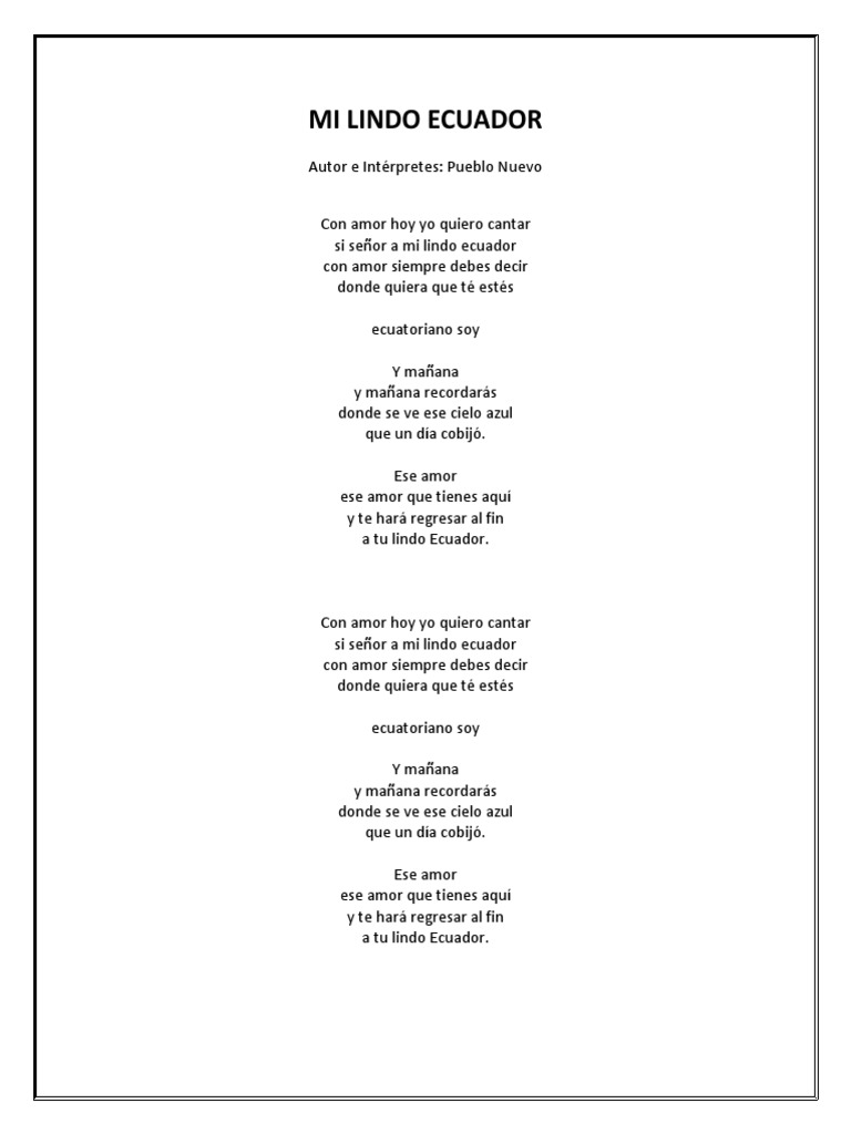 Letras Canciones Ecuador | PDF | Amor | Naturaleza