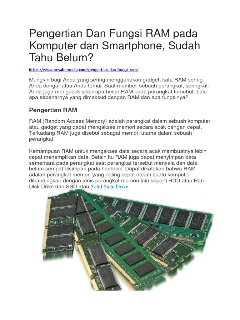 RAM Fungsi dan Pentingnya | PDF
