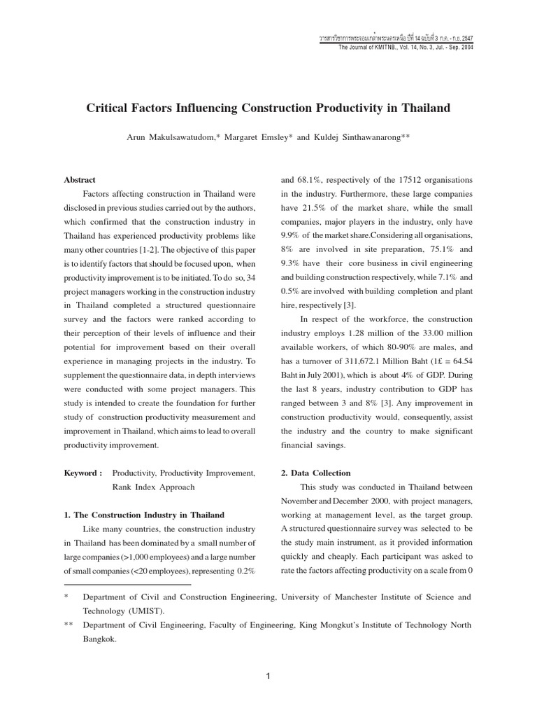 Key Factors in Thailand's Construction Productivity | PDF | Thailand ...