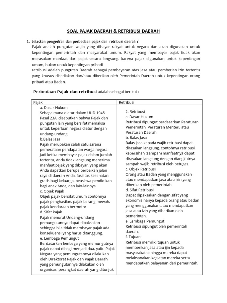 Soal Pajak Daerah Retribusi Daerah