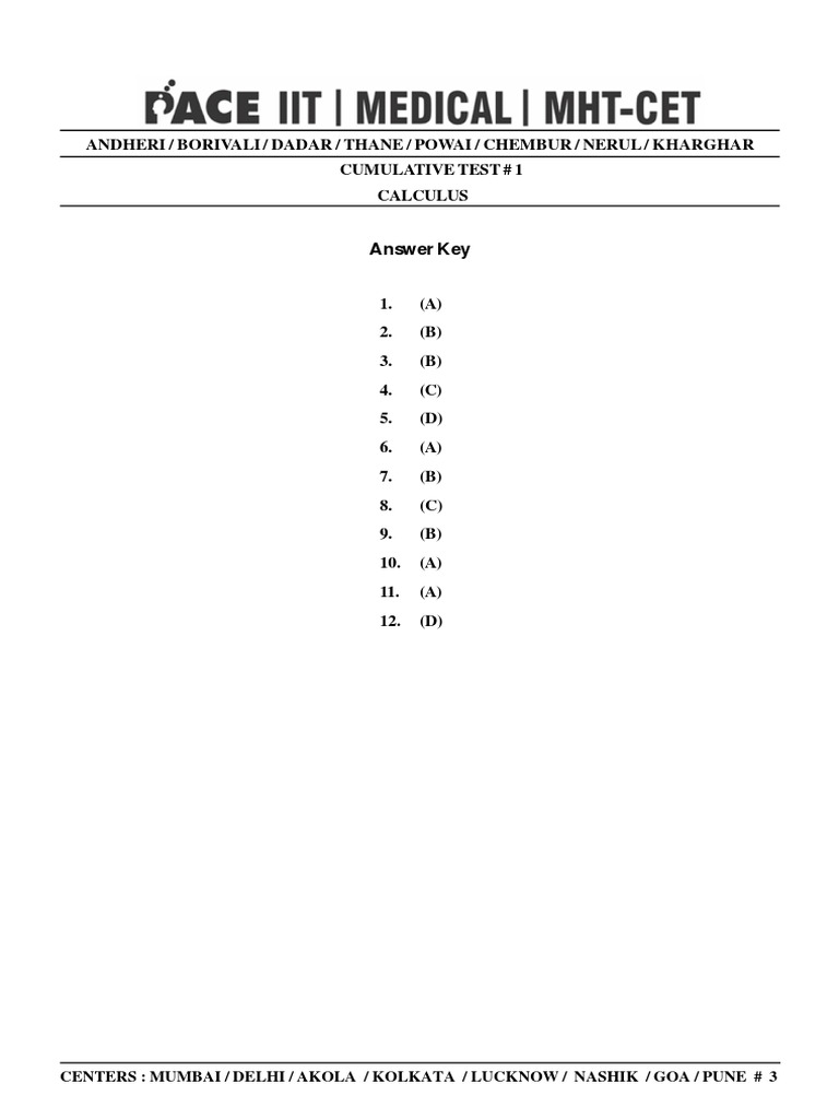 Calculus Test Answer Key | PDF