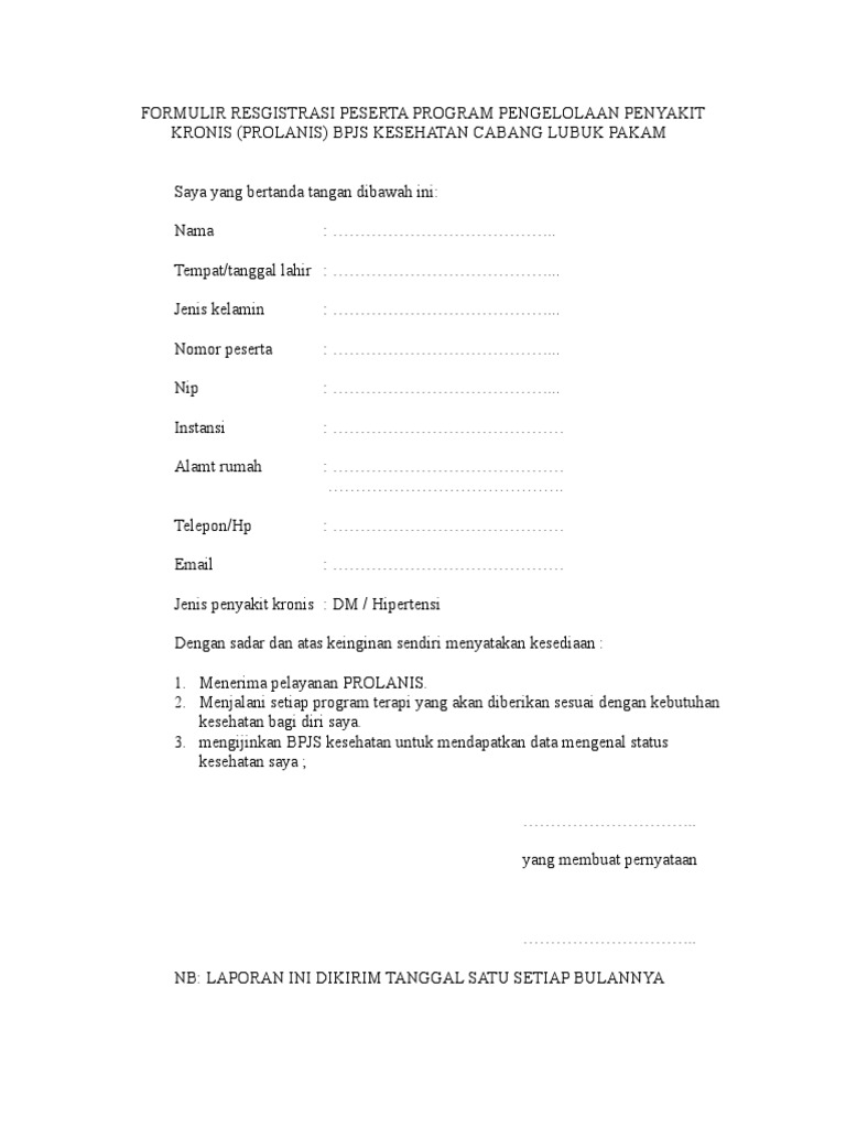 Formulir Prolanis BPJS Kesehatan | PDF