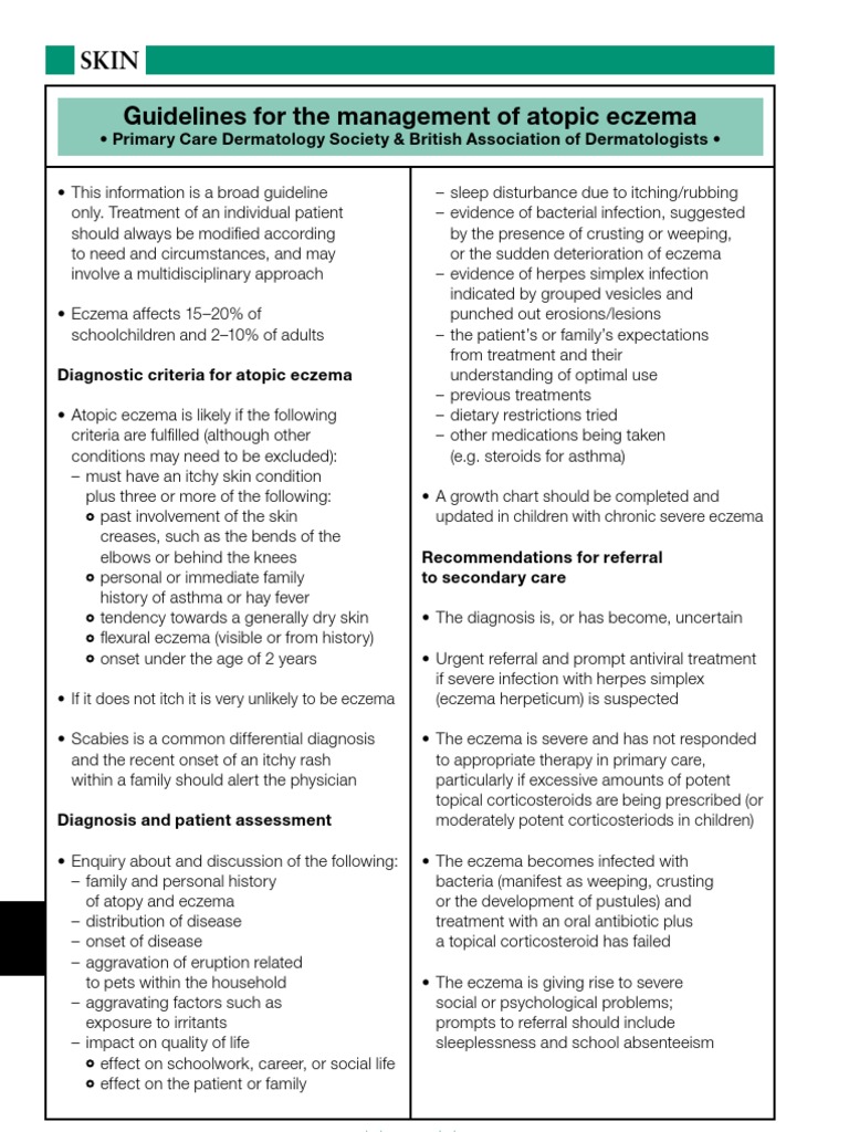 Skin Guidelines For The Management of Atopic Eczema | PDF | Dermatitis ...