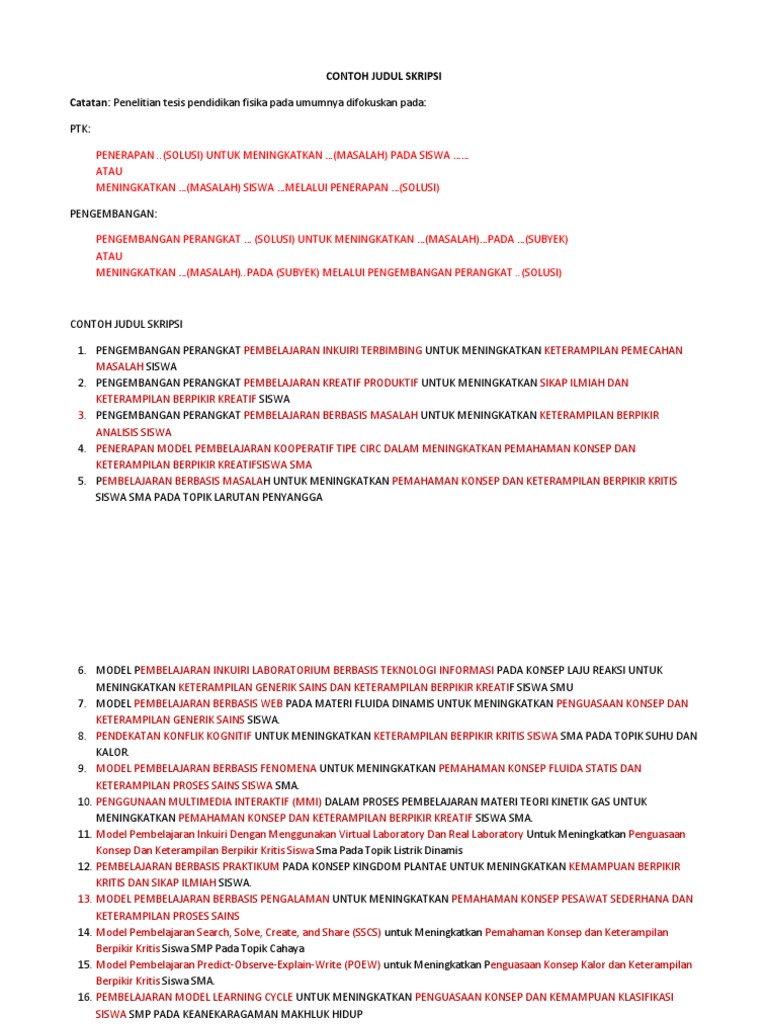 Contoh Judul Penelitian IPA