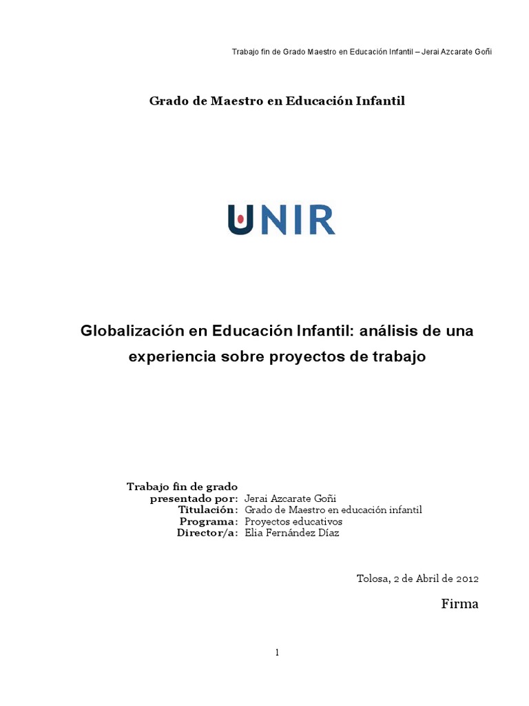 Globalización en Educación Infantil | PDF | Aprendizaje | Plan de estudios