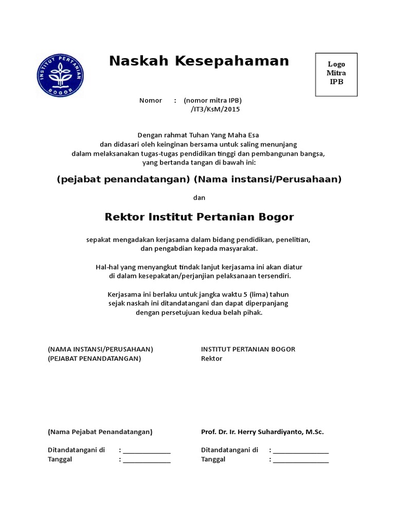 Draft MoU Ipb-Mitra | PDF | Karier & Perkembangan | Bisnis