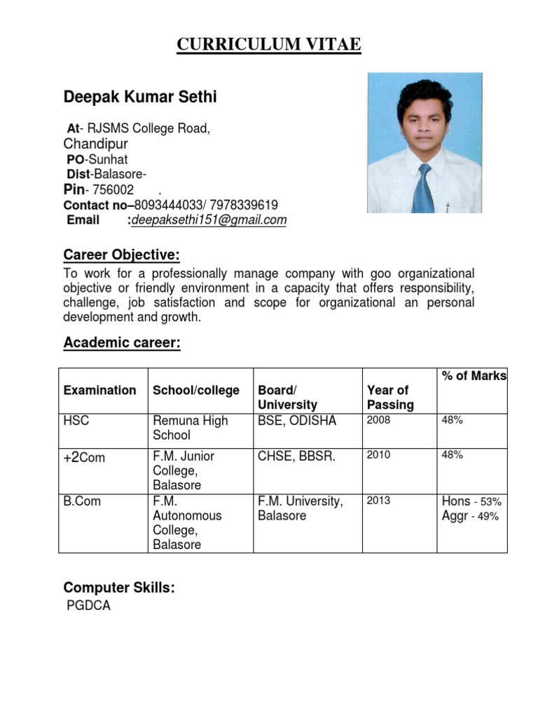 CV of Deepak Kumar Sethi | PDF