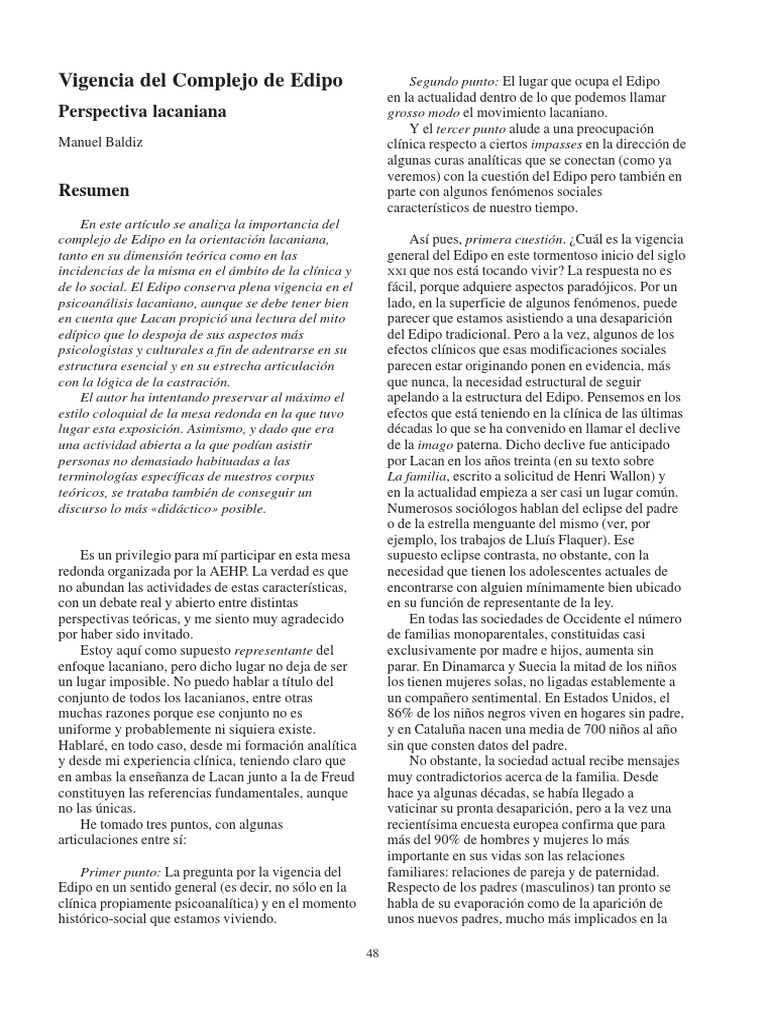 Vigencia del Edipo en Lacan hoy | PDF | Jacques Lacan | Complejo de Edipo