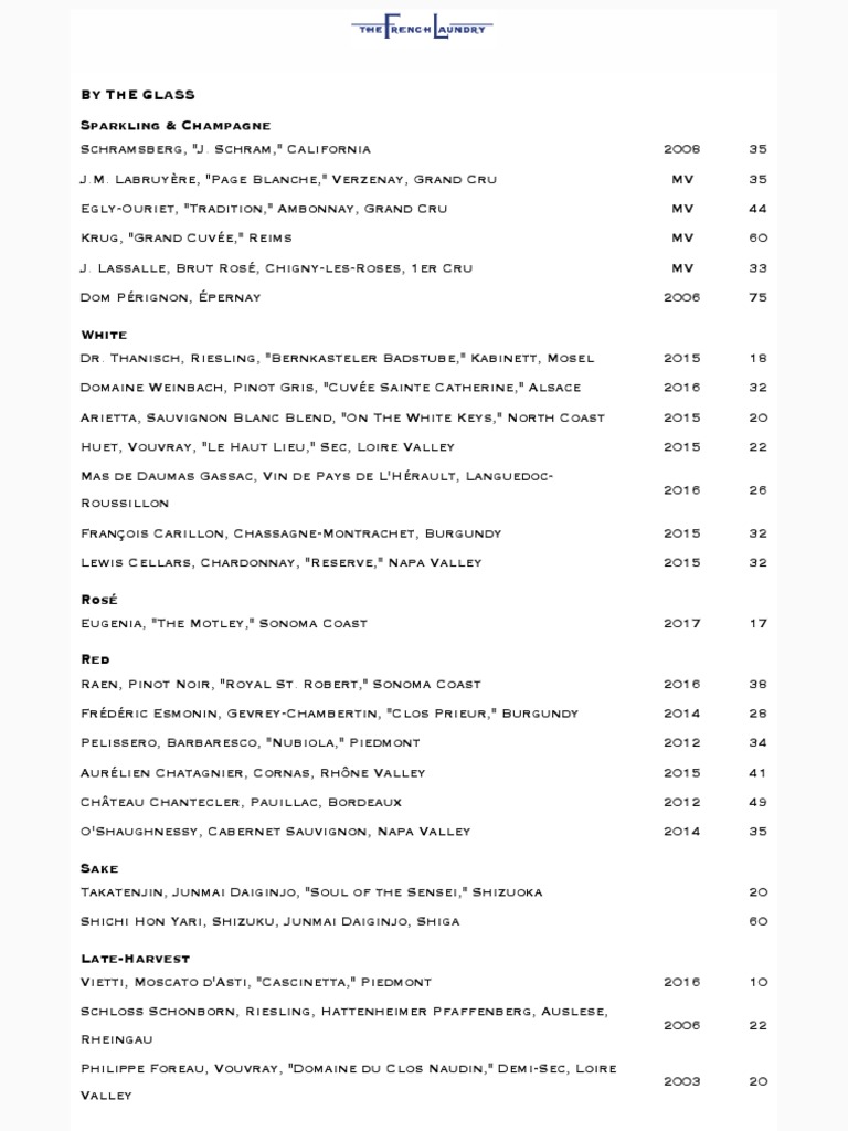 The French Laundry Wine List Wine Grape