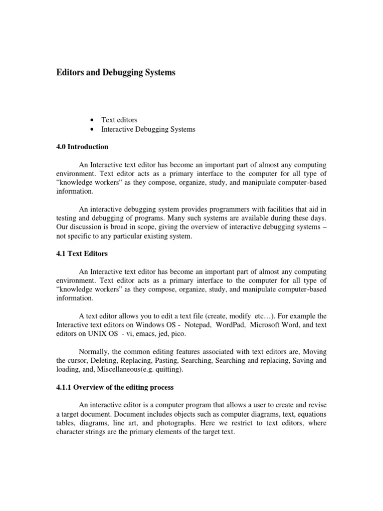SS - Editors & Debugging Sys | PDF | Computer Program | Programming