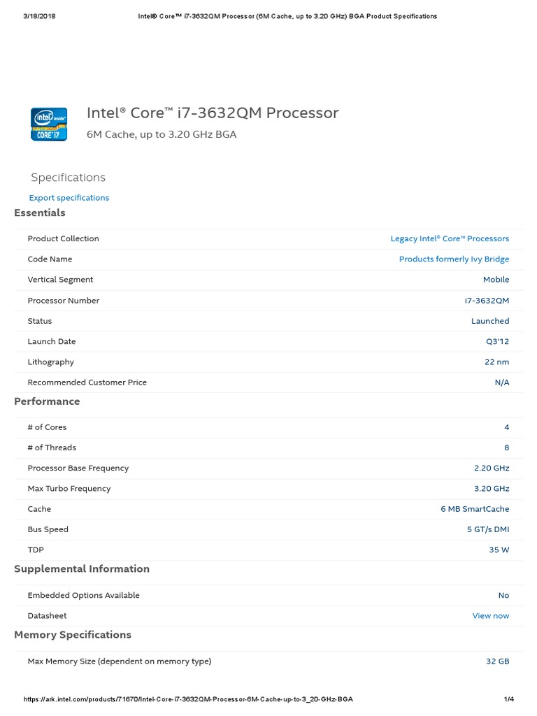 Intel® Core™ i7-3632QM Processor (6M Cache, Up To 3.20 GHZ) BGA Product ...