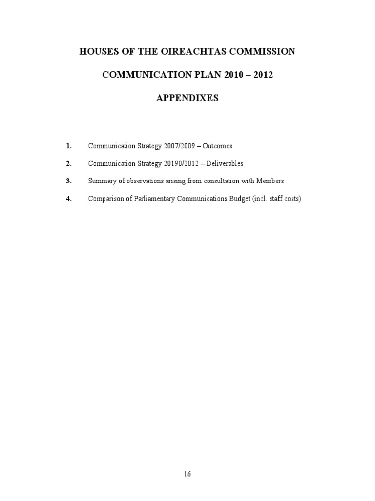 Houses of The Oireachtas Commission Communication Plan 2010 - 2012 ...