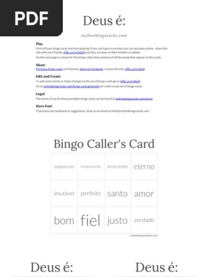 Bingo Atributos de Deus