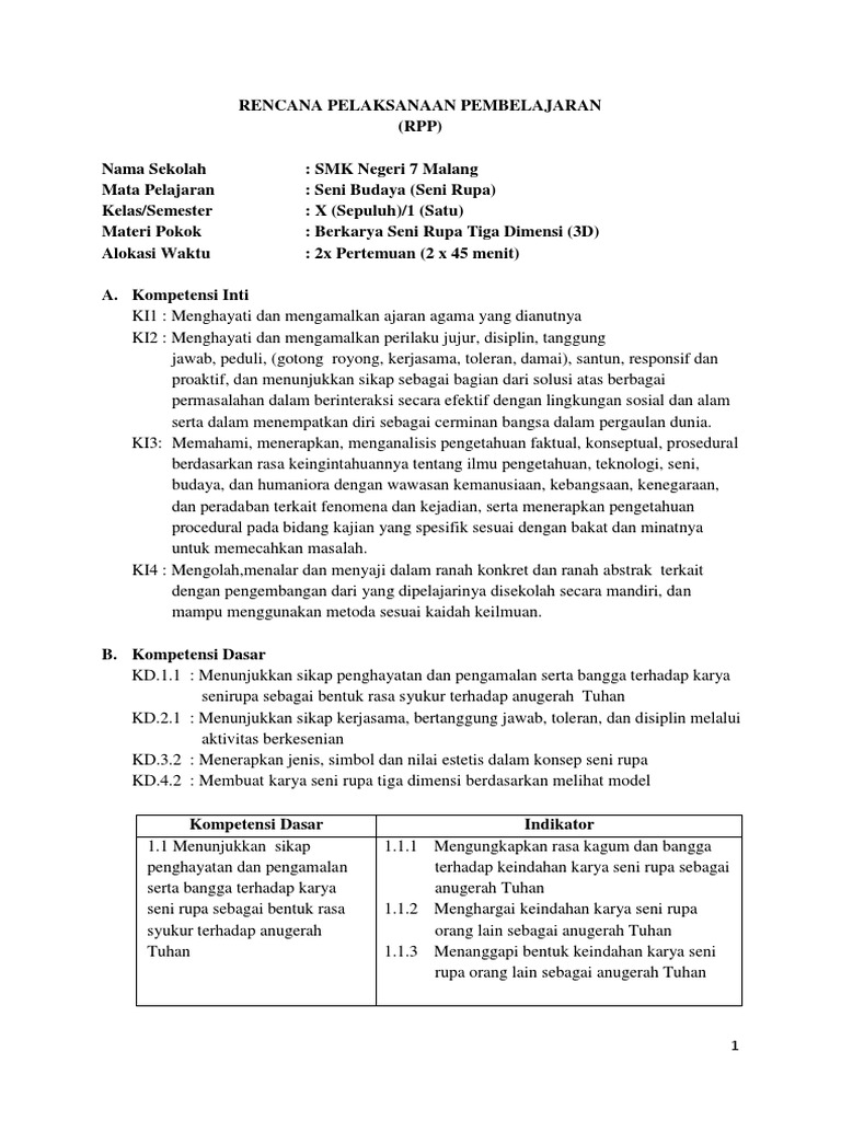 RPP Seni Rupa 3D | PDF