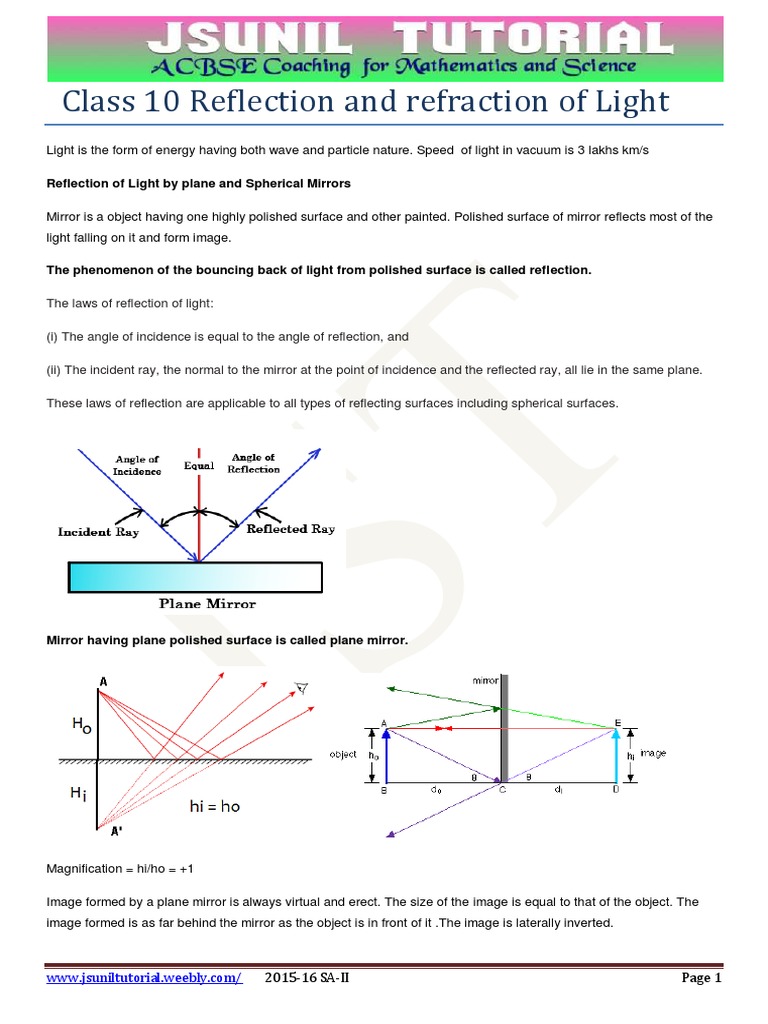 Mirror Formula and Light Reflection | PDF | Lens (Optics) | Refraction