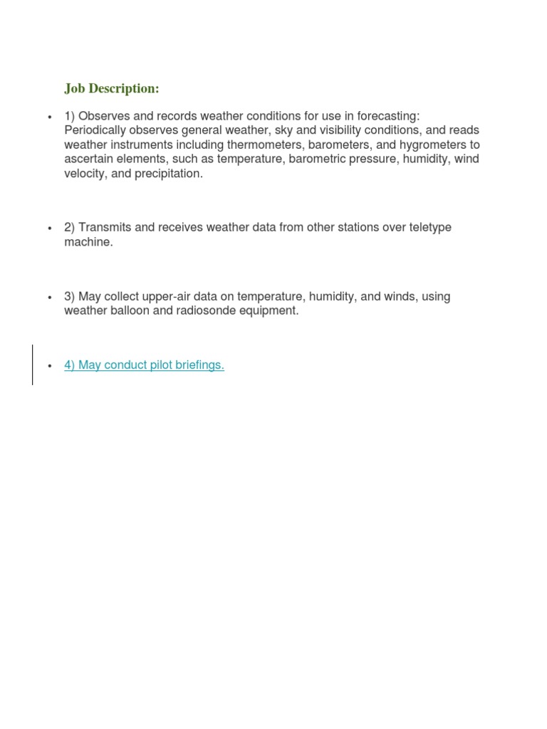 Weather Observer Job Description PDF Atmosphere Of Earth