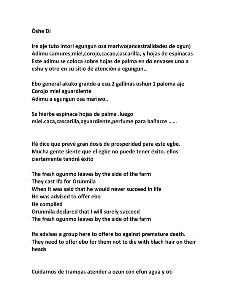 Ritual Instructions and Spiritual Advice from an Ifá Reading PDF