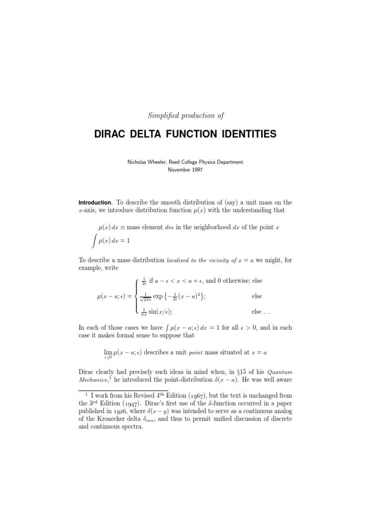 Simplified Dirac Delta PDF | PDF | Distribution (Mathematics ...