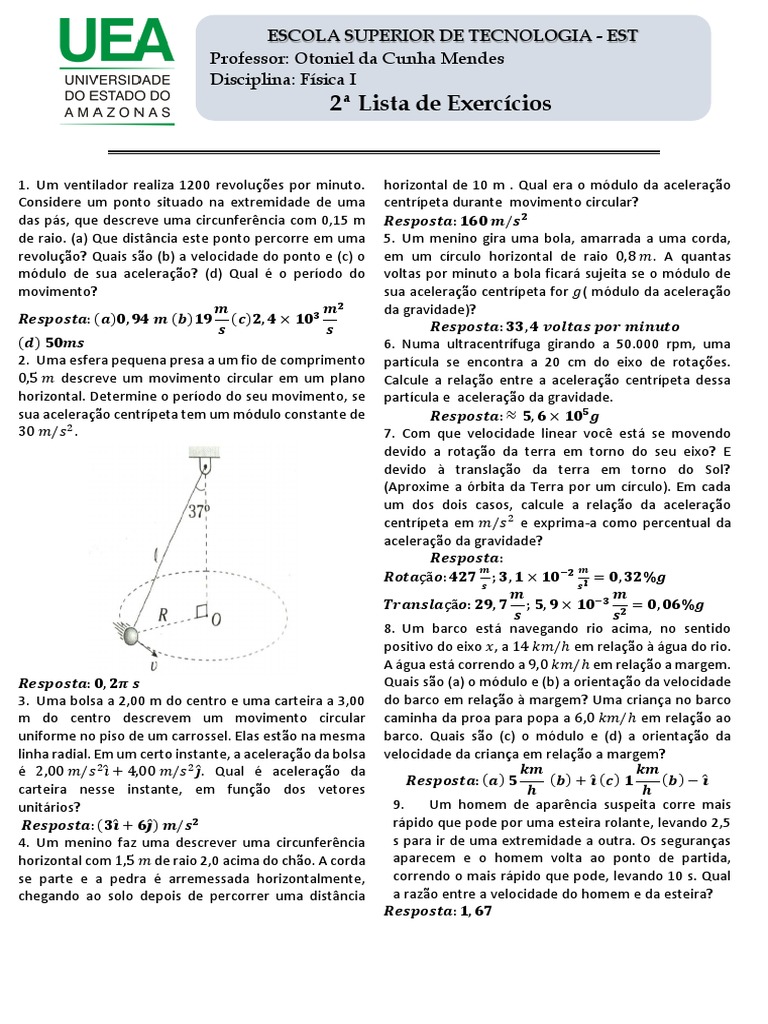 Lista de Exercícios de Física I | PDF | Velocidade | Avião