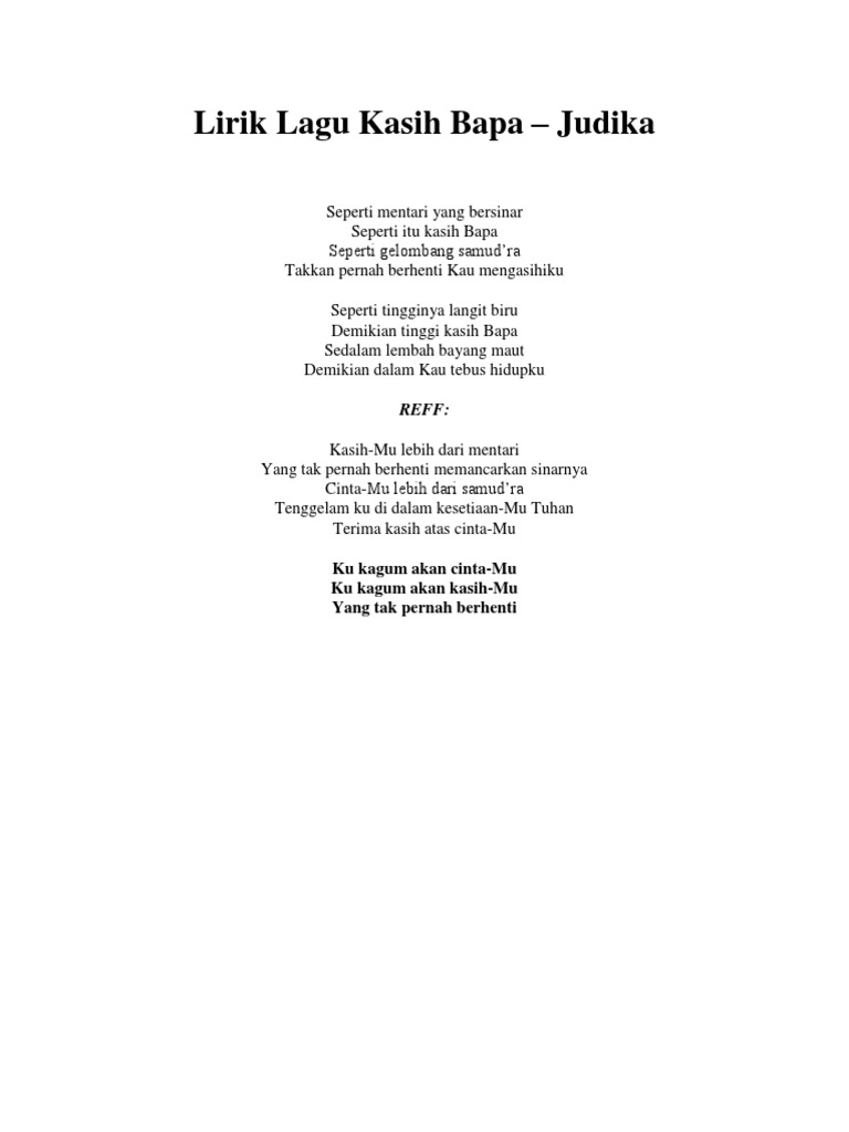 Lirik Kasih Bapa Judika