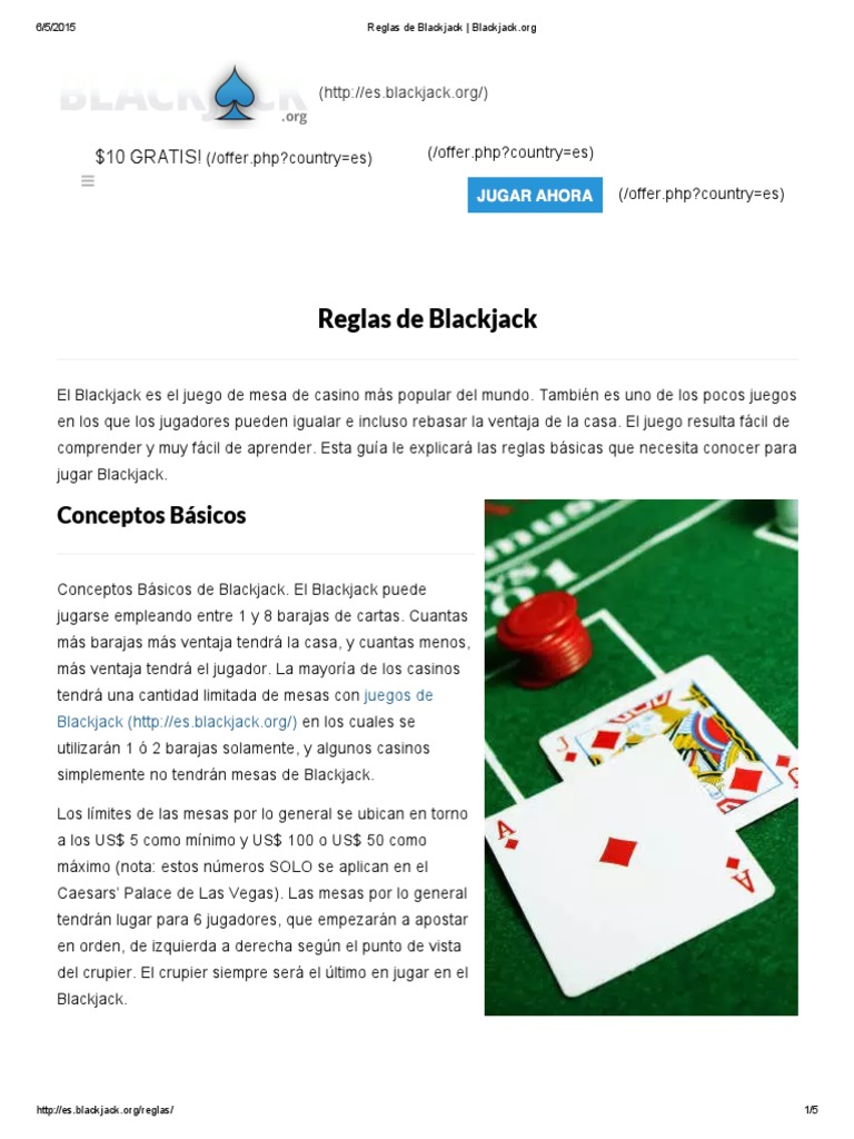 Reglas de mesa blackjack