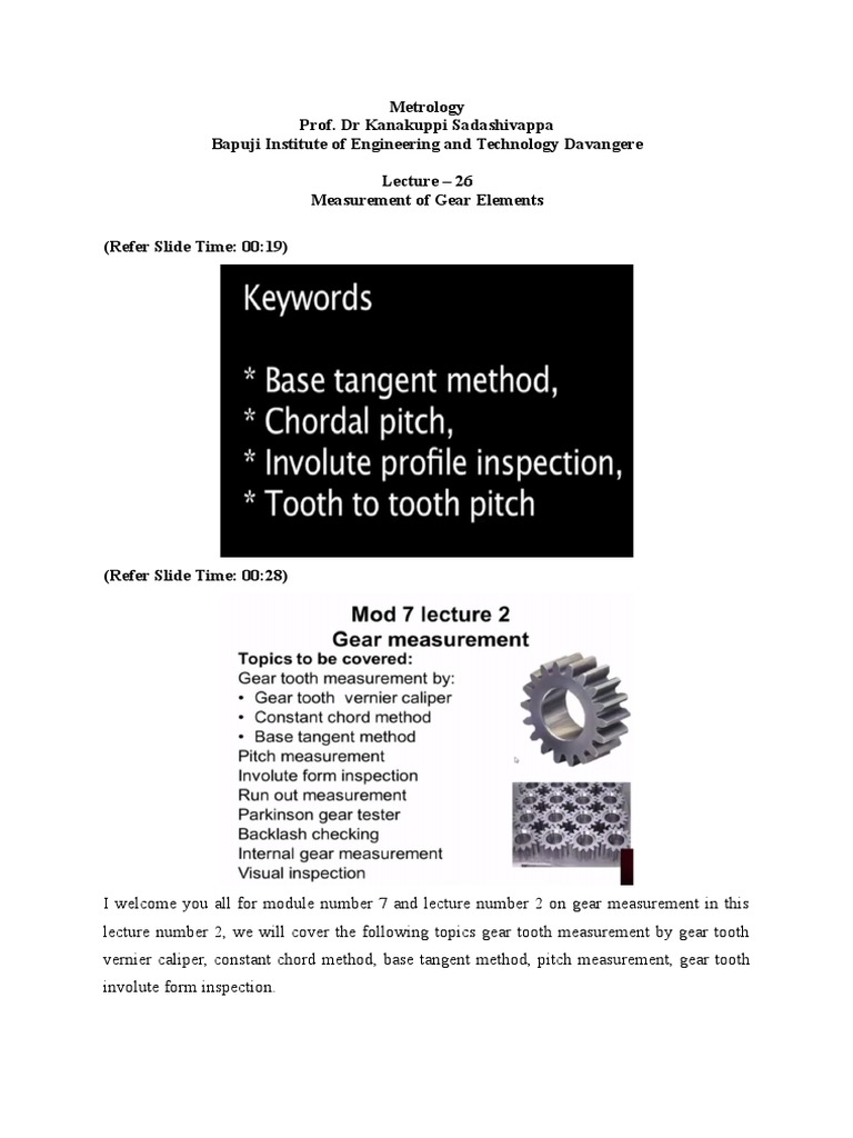 Measurement of Gear Elements | PDF | Gear | Mechanical Engineering