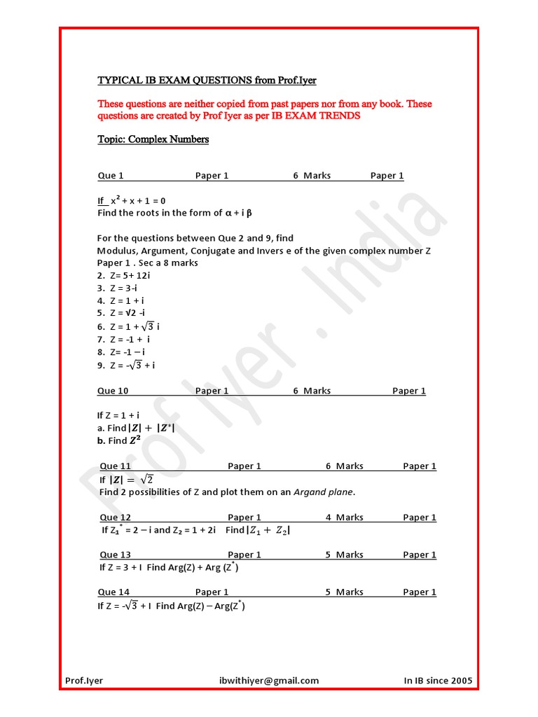 IB Complex Numbers Exam Questions | PDF | Mathematical Notation | Numbers