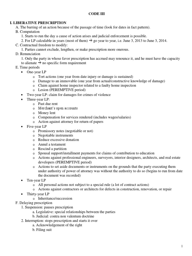 Louisiana Bar Exam CODE III Outline PDF Lease Offer And Acceptance