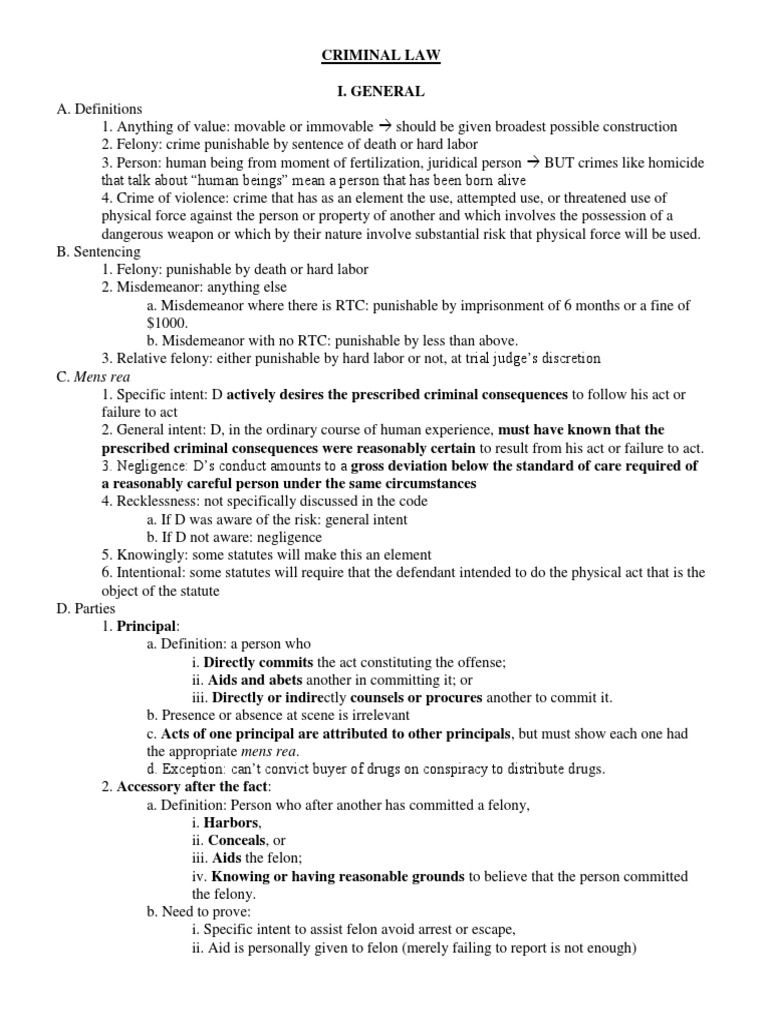 Louisiana Bar Exam Criminal Law Outline PDF Battery (Crime) Burglary