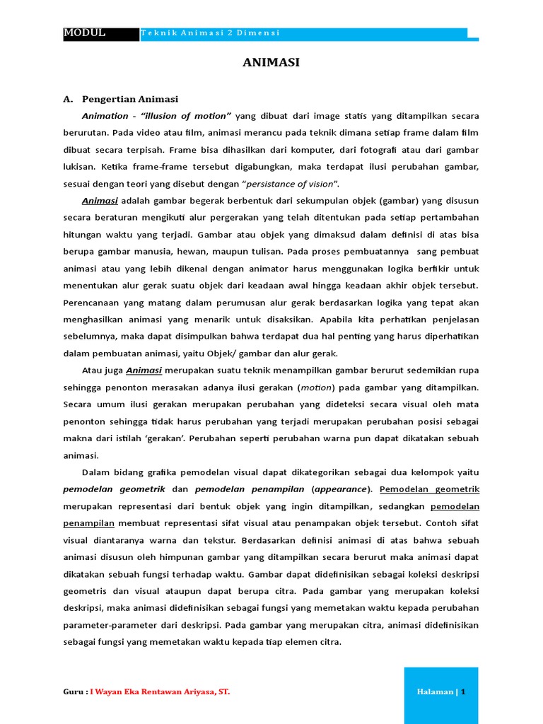 Modul Animasi 2d 1 Pengertian Dan Sejarah Perkembangannya Pdf
