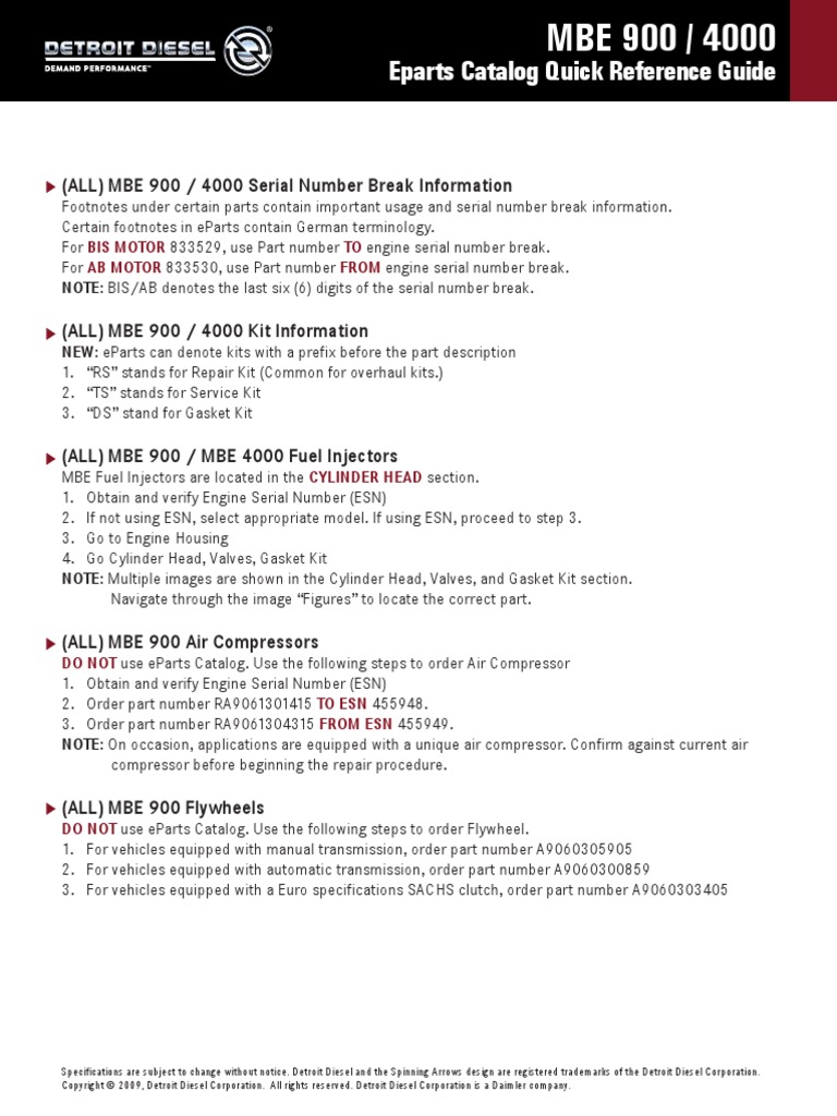 Eparts MBE 900 4000 Reference Card PDF | PDF | Turbocharger | Cylinder ...