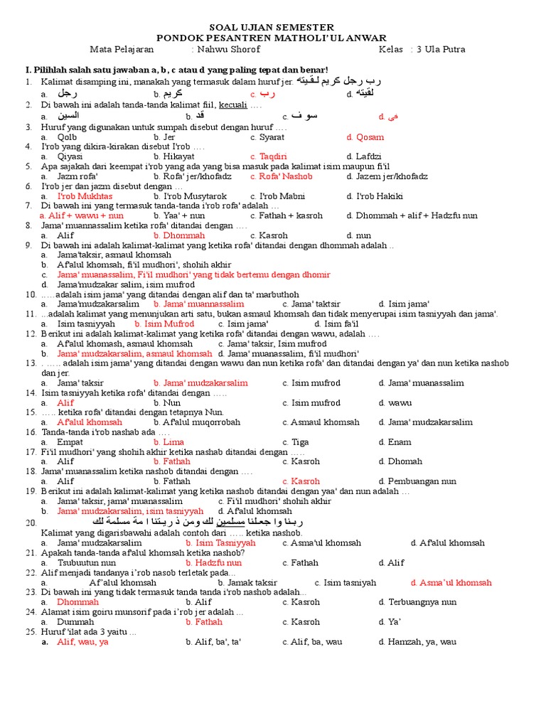 Soal Nahwu Kelas 3 Wustho Pdk 2017