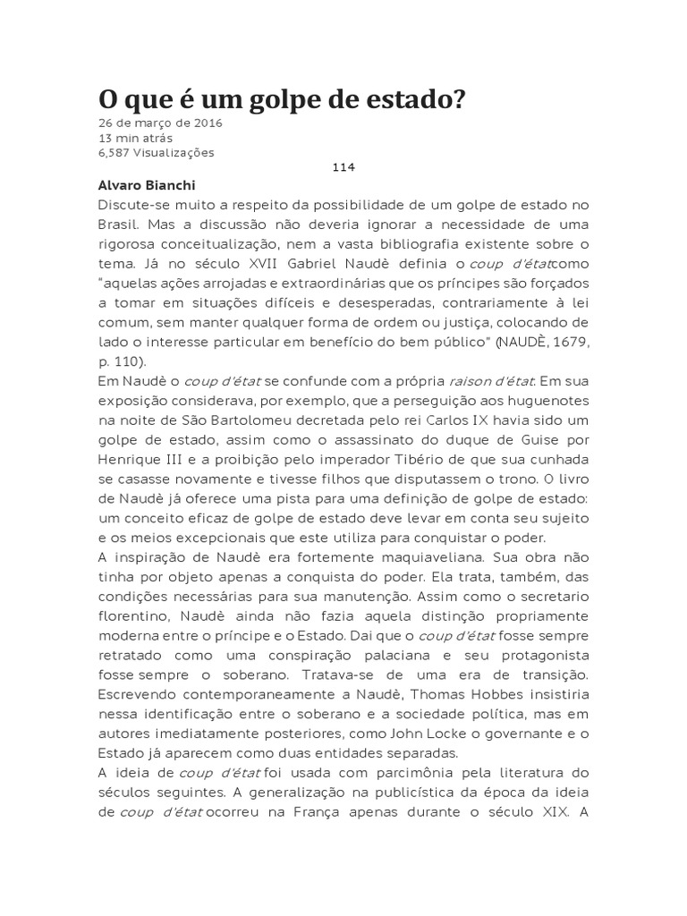 1 BIANCHI O Que É Um Golpe de Estado PDF | PDF | Golpe de estado | Napoleão