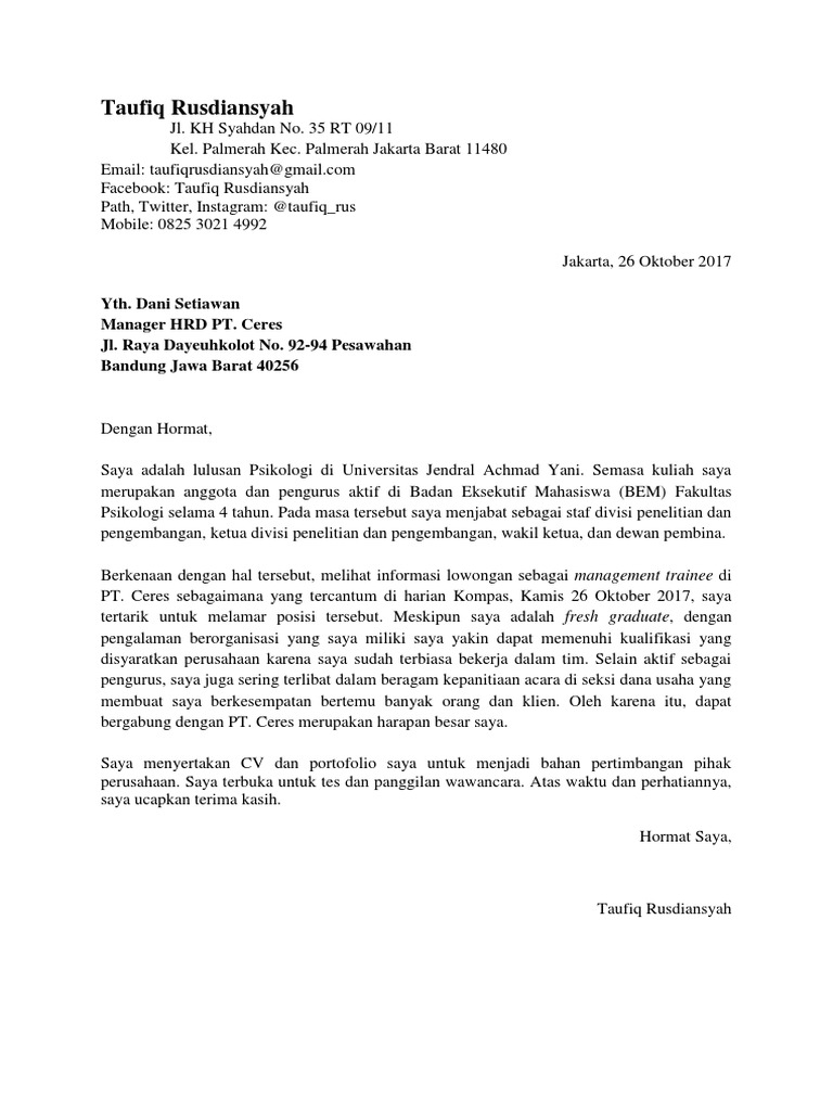Management Trainee Mt Contoh Surat Lamaran Kerja Bahasa Inggris Pdf