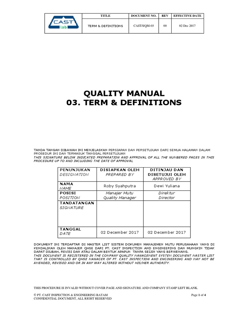 Quality Manual 03. Term & Definitions Title Document No. REV Effective
