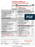 2009 Toyota Corolla: Pre-Delivery Service Check Sheet