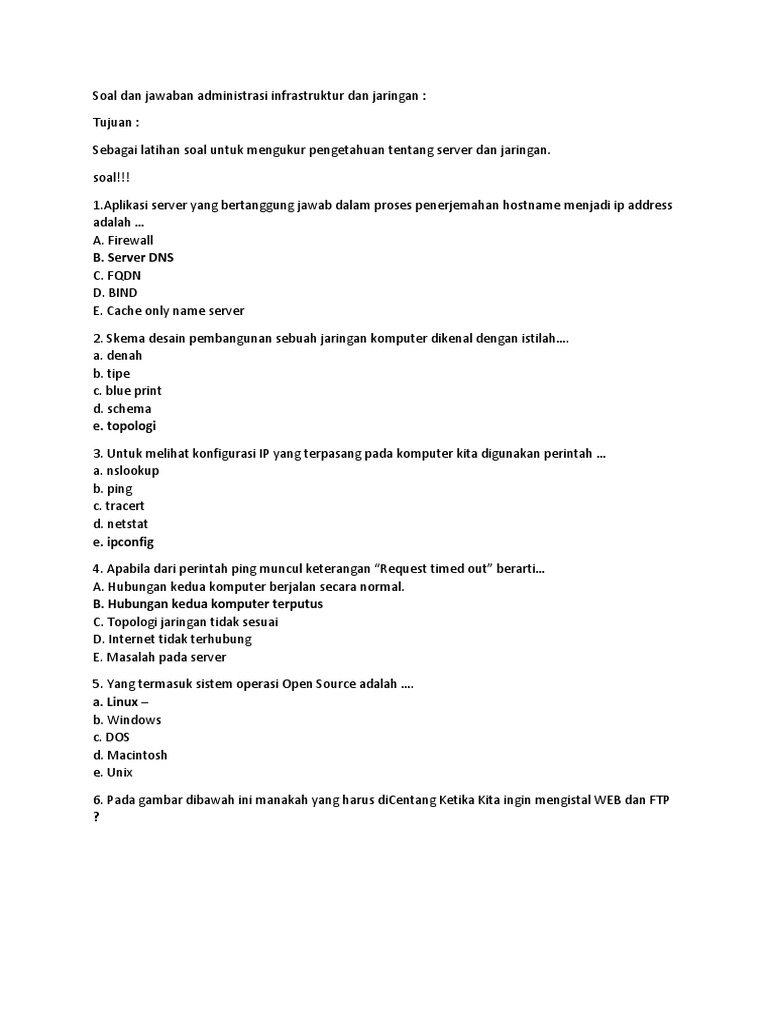 8soal Dan Jawaban Administrasi Infrastruktur Dan Jaringan Docx