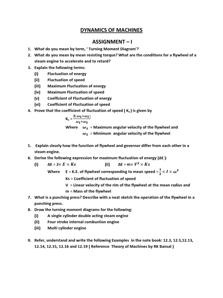 Dynamics of Machines Assignment - I | PDF | Torque | Classical Mechanics
