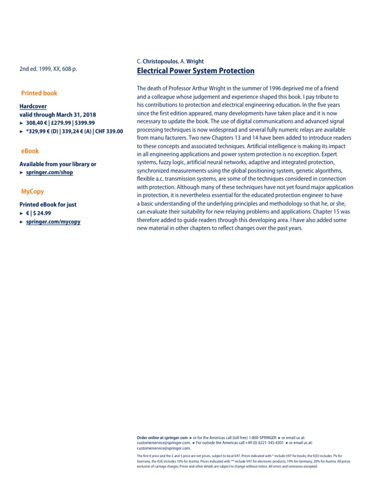 Electrical Power System Protection Printed Book PDF Artificial