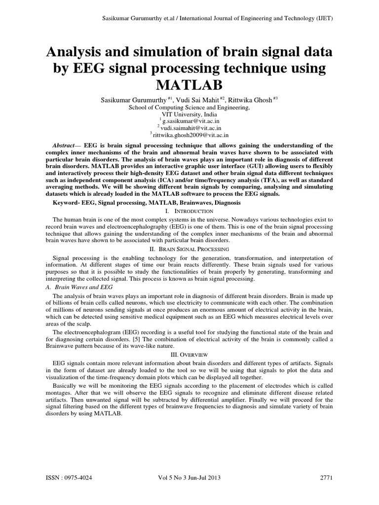 Analysis and Simulation of Brain Signal Data by EEG Signal Processing
