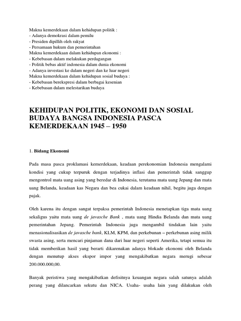 Makna Kemerdekaan Bagi Bangsa Indonesia Dalam Bidang Ekonomi
