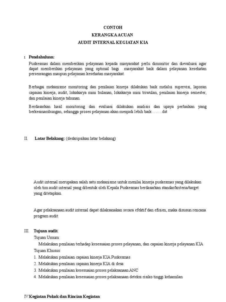 2 Contoh Kerangka Acuan Audit Internal Kia Dan Instrumen